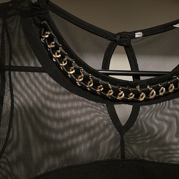 small black with mesh and gold detail peplum top - Picture 2 of 3